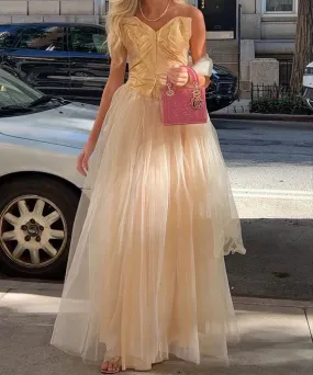 Formal Wear Dresses Ivory Strapless A-Line Tulle Long Prom Dress Birthday Party Dress Prom Dresses Shops Formal Women's Dresses