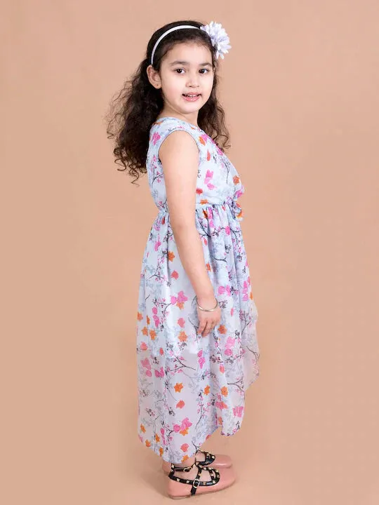 Girls Blue Floral Chiffon Midi Dress - Ps Peaches