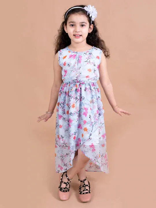 Girls Blue Floral Chiffon Midi Dress - Ps Peaches