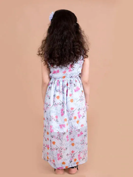 Girls Blue Floral Chiffon Midi Dress - Ps Peaches