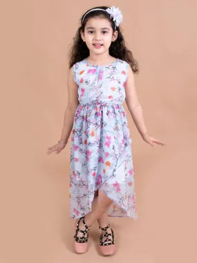 Girls Blue Floral Chiffon Midi Dress - Ps Peaches