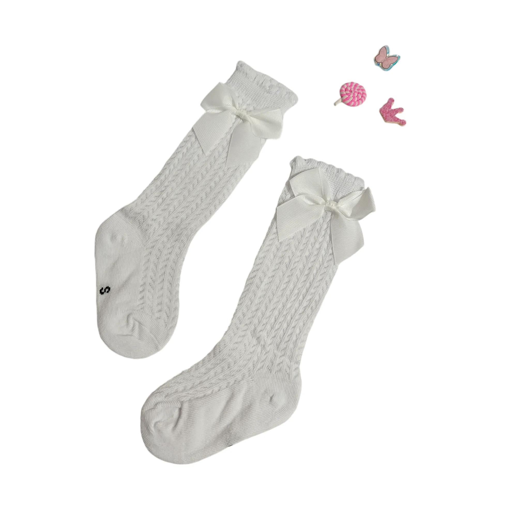 GIRLS' BOW DETAILED LONG SOCKS