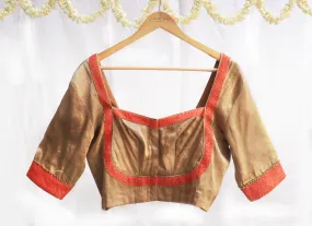 Golden Brown,Kanjeevaram tissue, Hand embroidery blouse