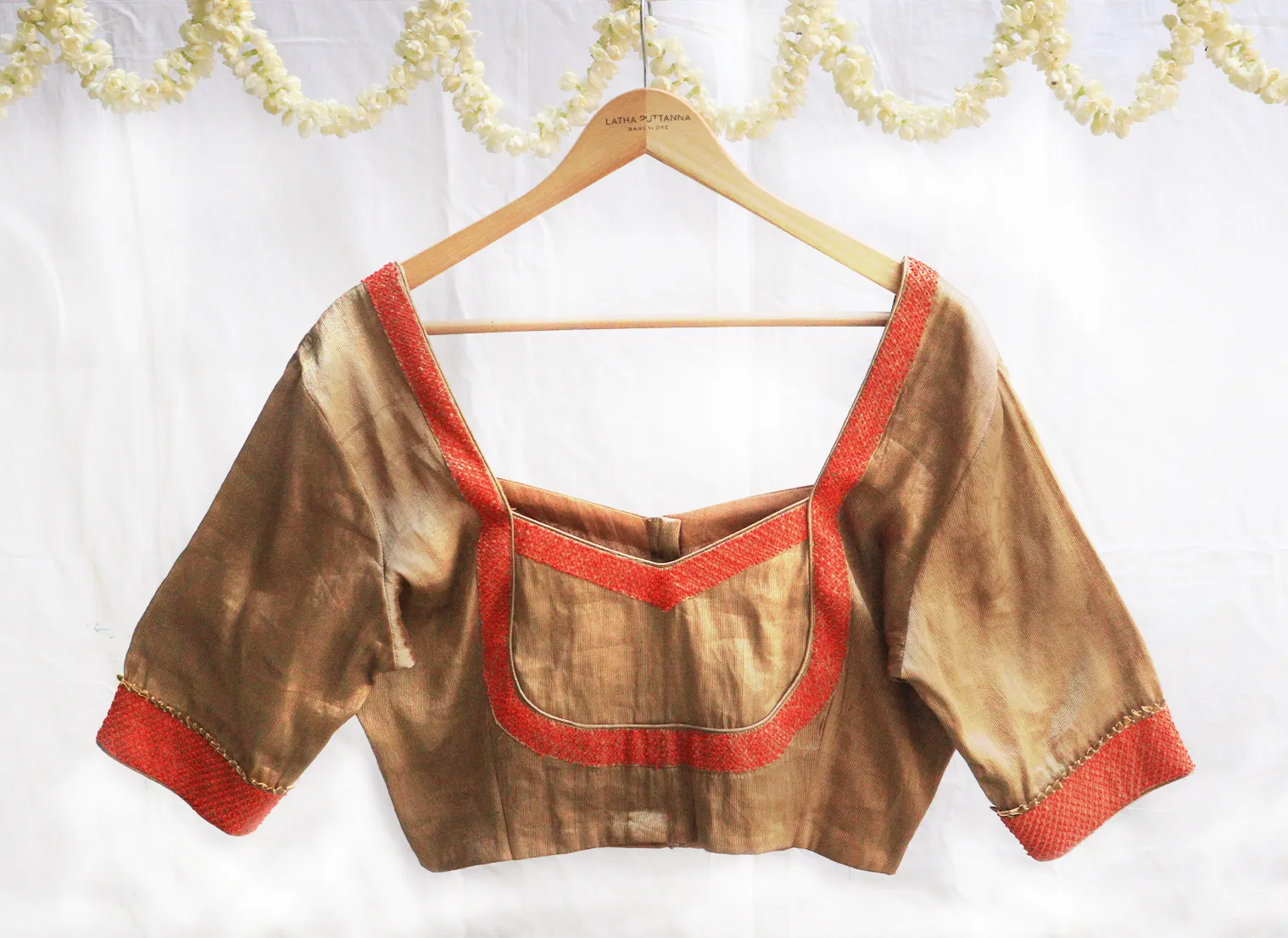 Golden Brown,Kanjeevaram tissue, Hand embroidery blouse