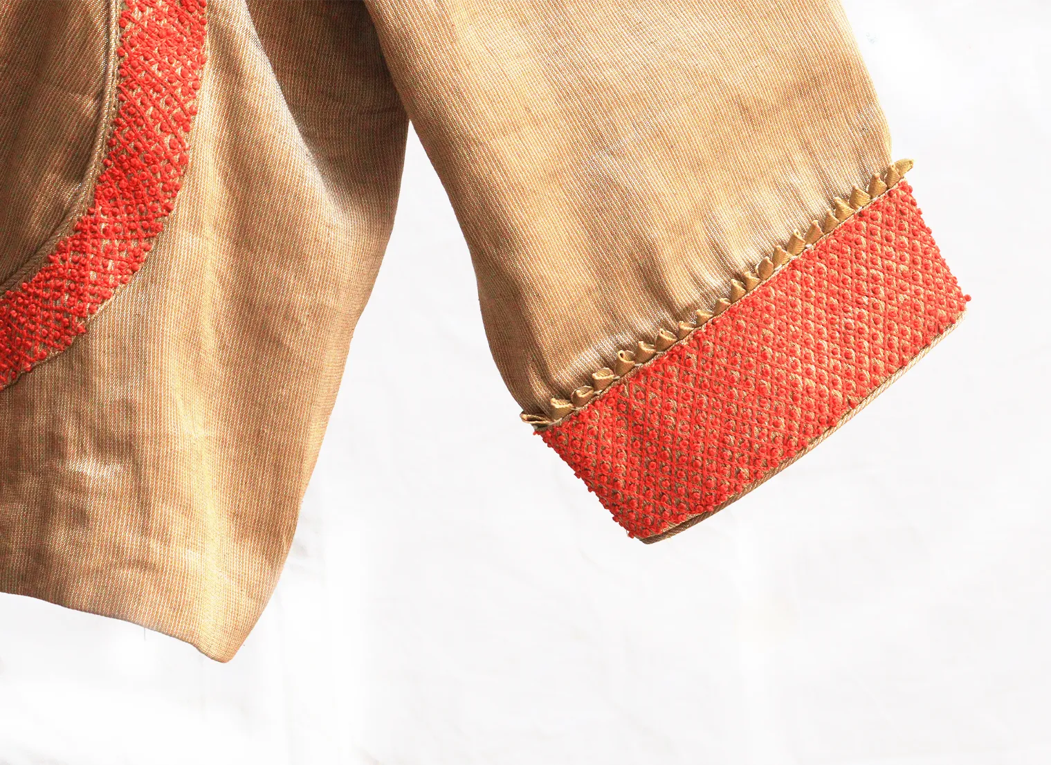 Golden Brown,Kanjeevaram tissue, Hand embroidery blouse