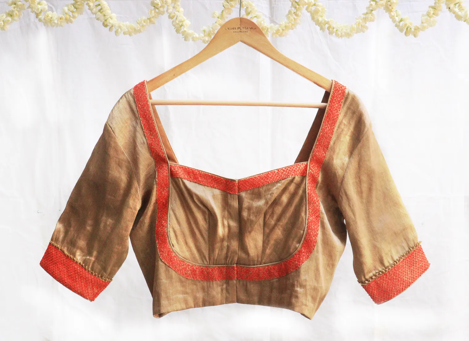 Golden Brown,Kanjeevaram tissue, Hand embroidery blouse