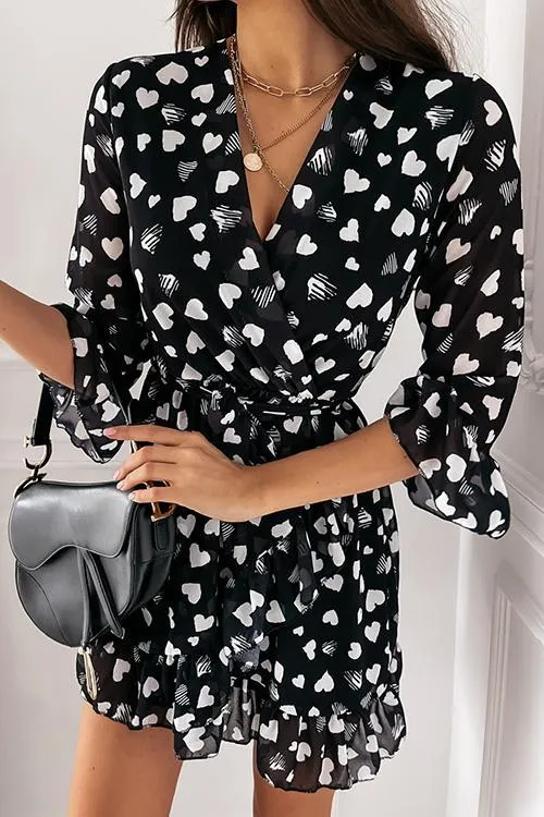 Heart Ruffles Bleted Mini Dress