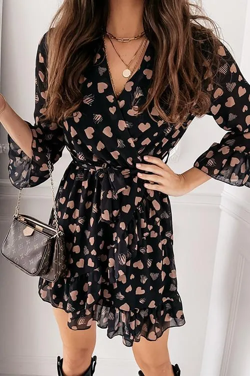 Heart Ruffles Bleted Mini Dress