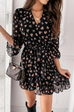 Heart Ruffles Bleted Mini Dress