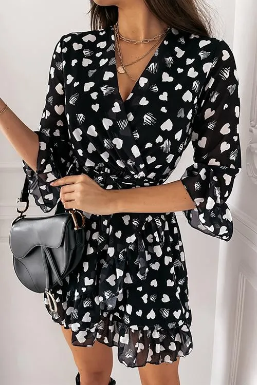 Heart Ruffles Bleted Mini Dress