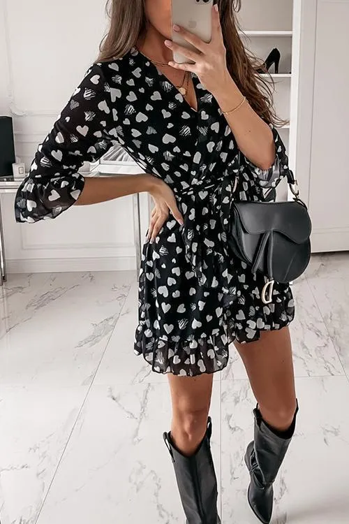 Heart Ruffles Bleted Mini Dress