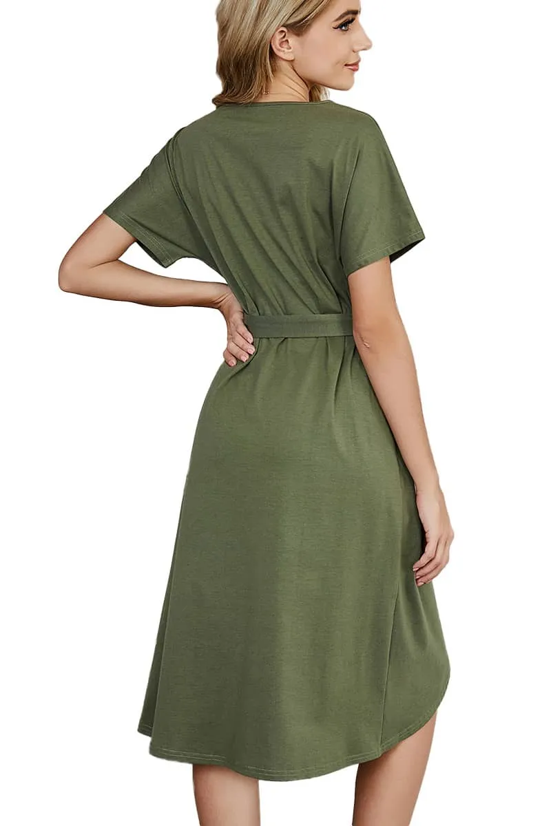 Irregular short-sleeved mid-length dress