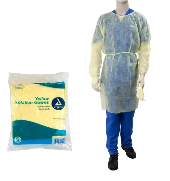 Isolation Gown Fluid Resistant Yellow Full Back 50/cs
