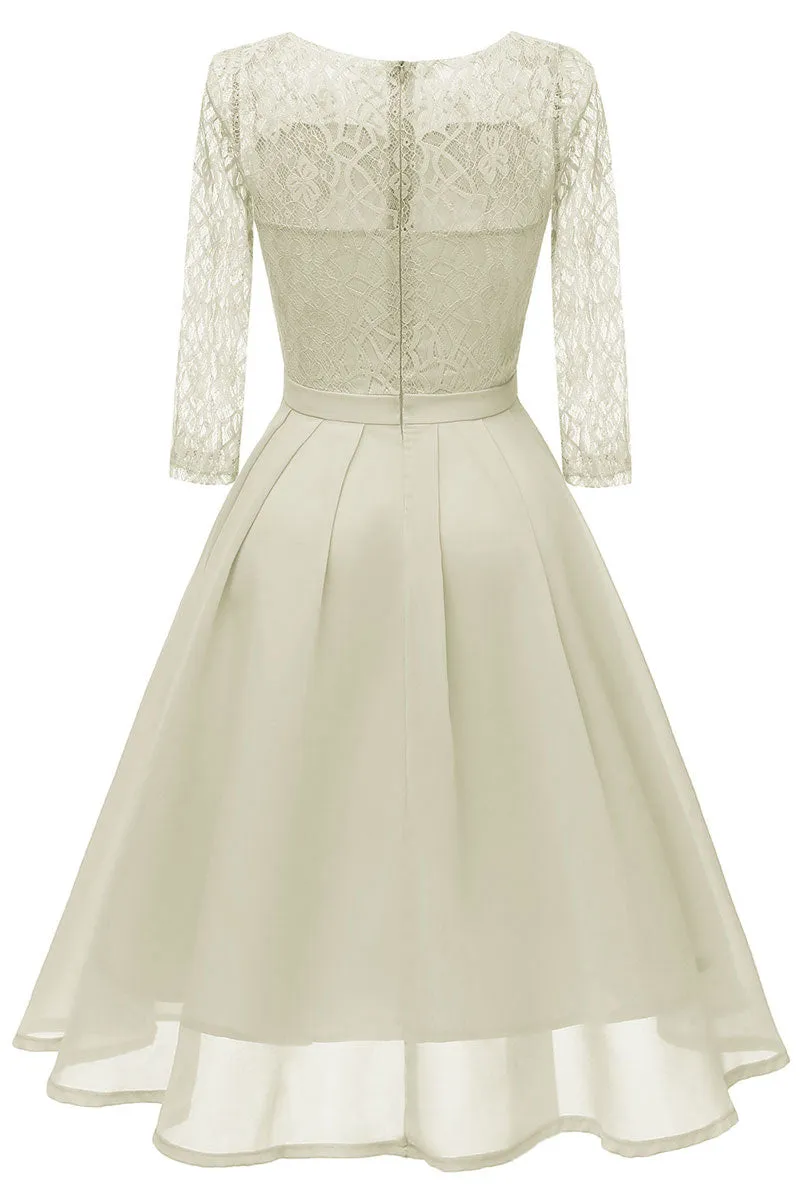 Ivory A-line Short Lace Prom Dress With Sleeves