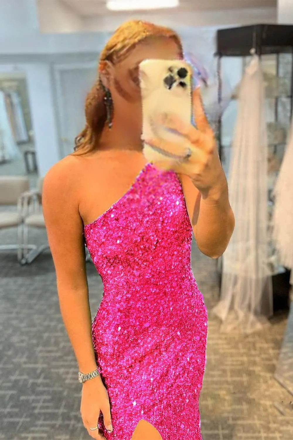 kamahe Green Sequin Long Prom Dress with Slit Formal Evening Dresses