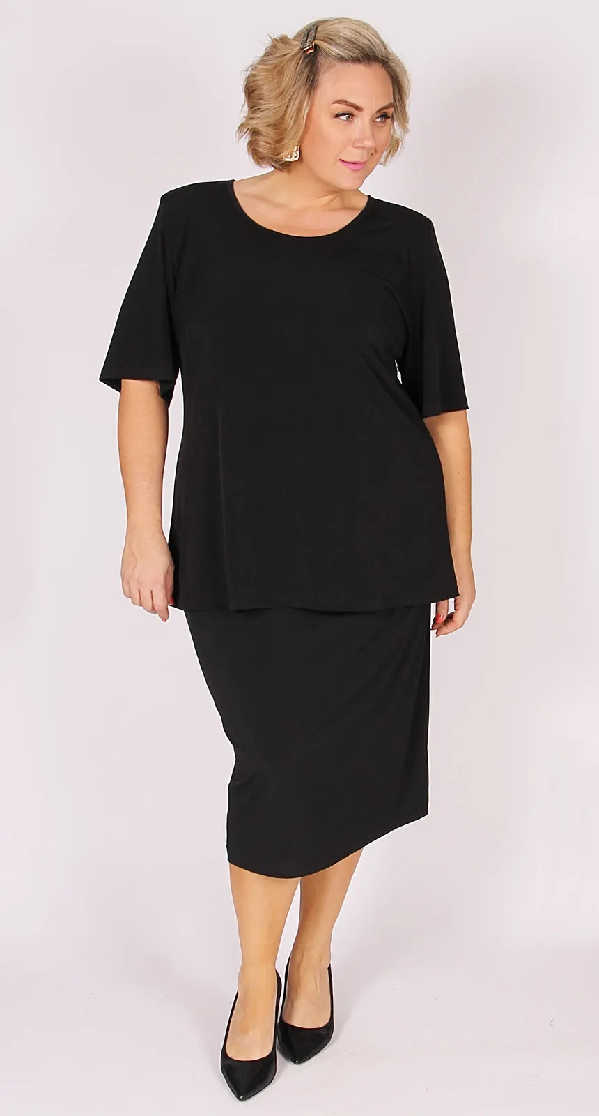 Lagos Mid-Length Knit Straight Skirt Black