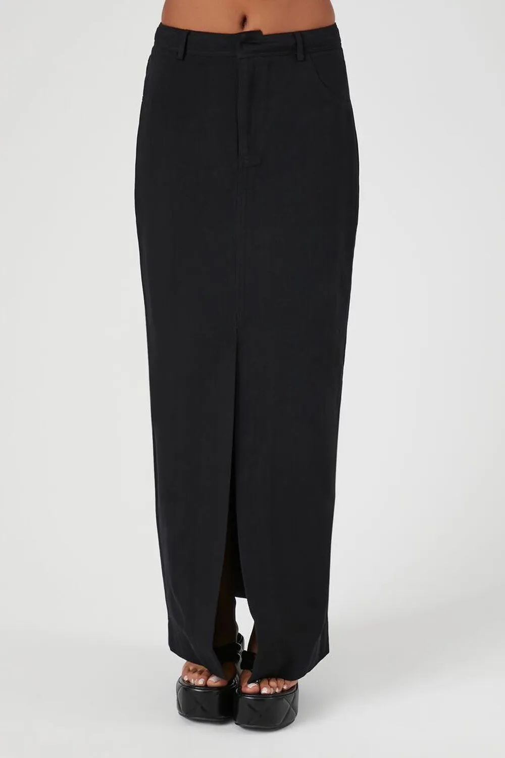 Long twill skirt with split hem Forever 21, black