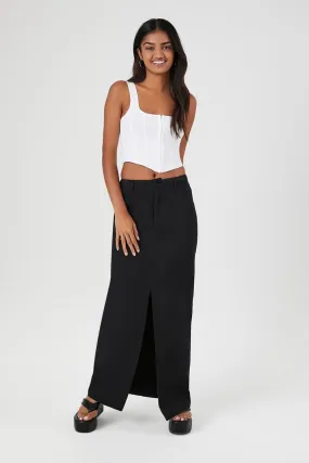 Long twill skirt with split hem Forever 21, black