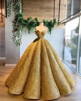 Long Wedding Dresses, Gold Prom Formal Evening Dresses