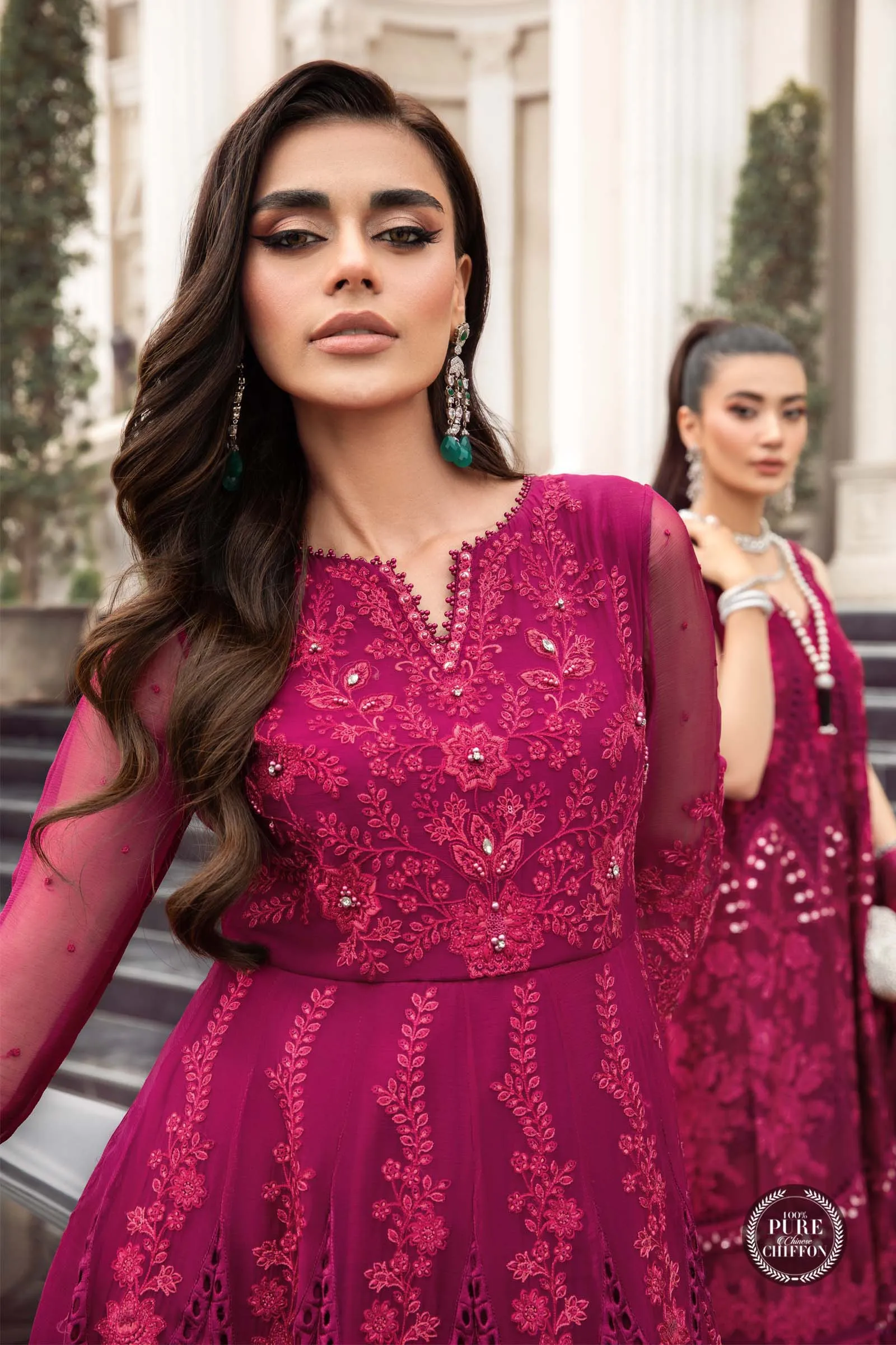MARIA.B Luxury Chiffon Wedding Formals – MPC-23-107 Magenta Pink