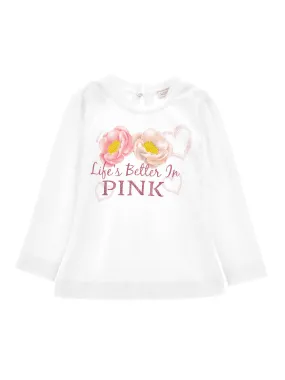MONNALISA Ecru T-shirt with Floral prints for girls-19B603