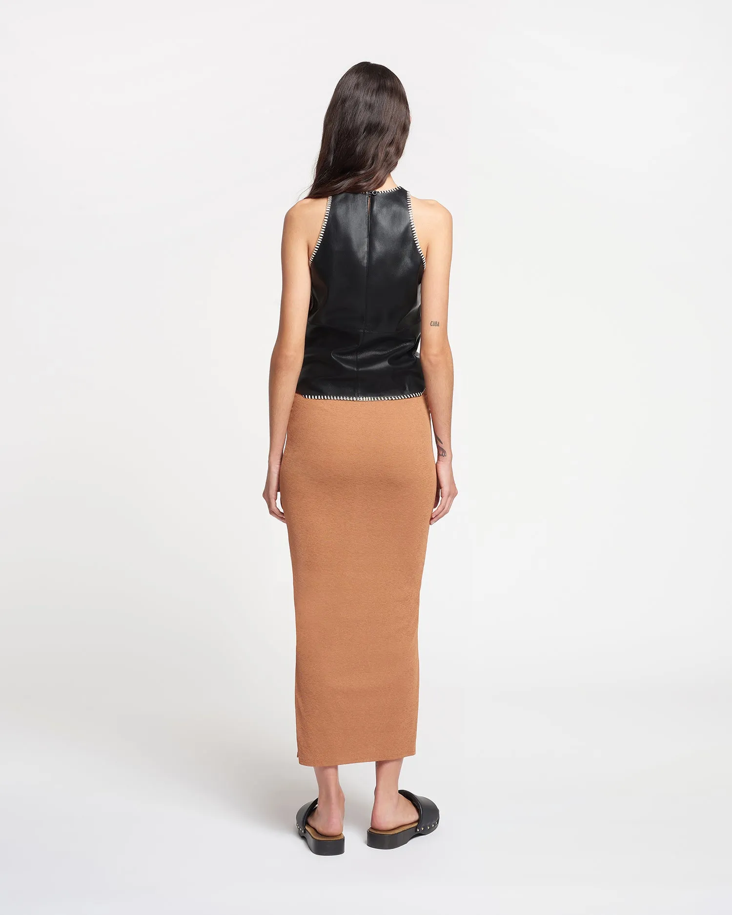 Norine - Ruched Mesh-Jersey Midi Skirt - Caramel