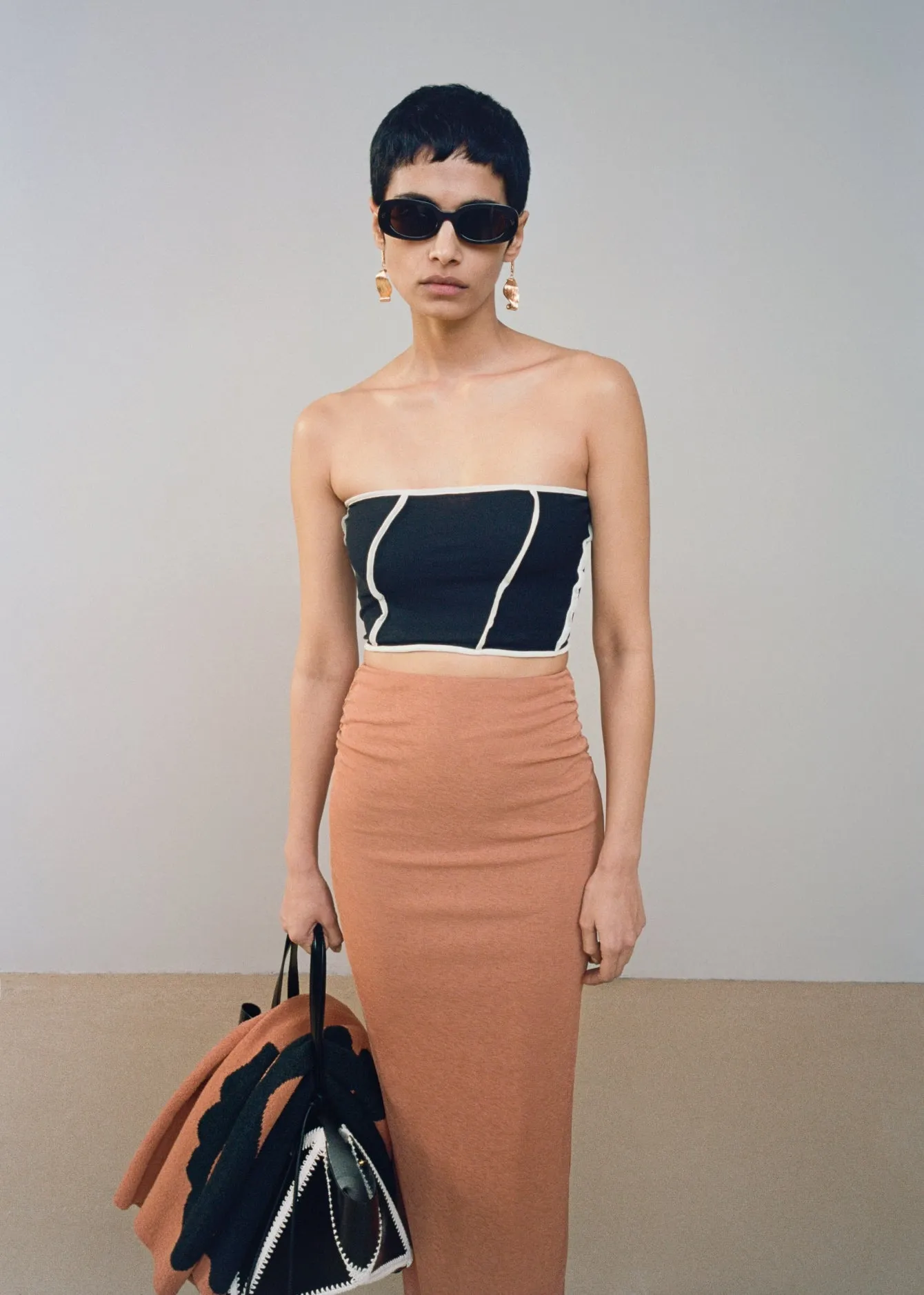 Norine - Ruched Mesh-Jersey Midi Skirt - Caramel