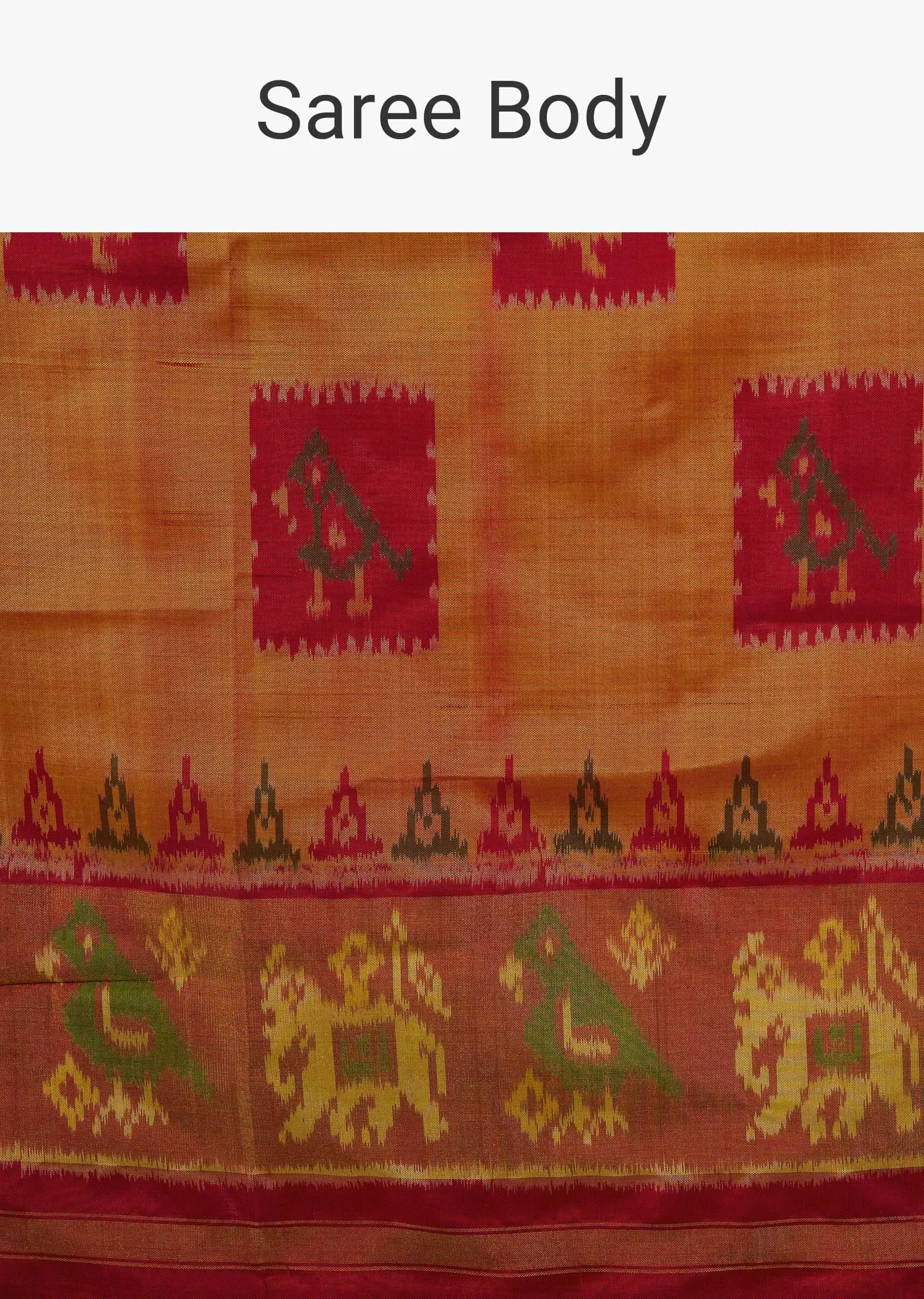Ocher Yellow Saree In Silk With Ikat Weave Patola Work