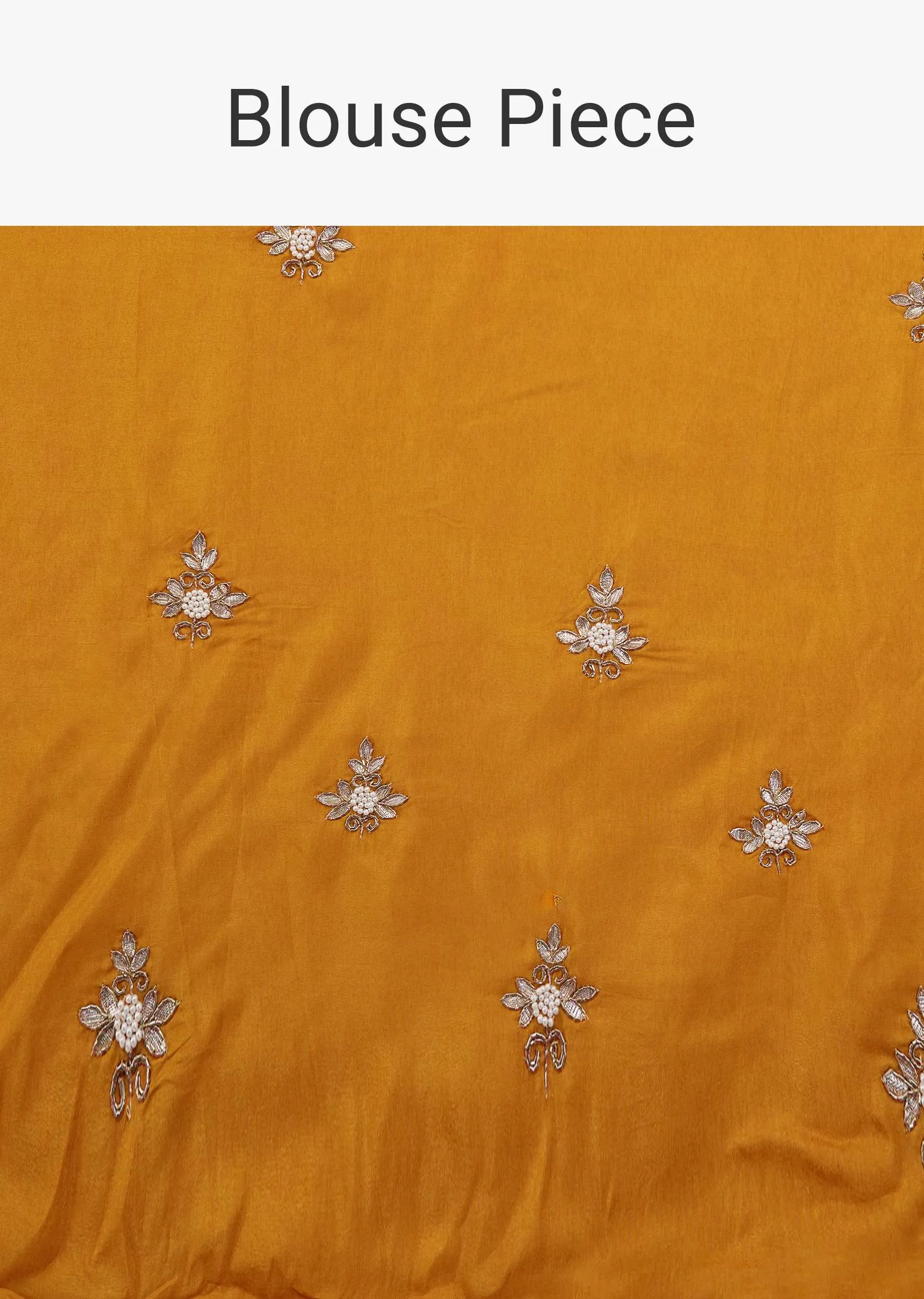 Ocher Yellow Silk Saree With Foil Print And Embroidery