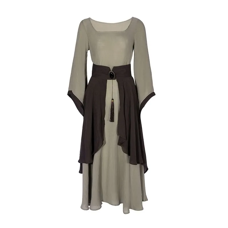 Retro Linen Long Dress and Waist Skirt Cosplay Costumes