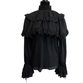 Saint Laurent Excellent Tiered Ruffled Silk Blouse Black - 34 US 4 Top