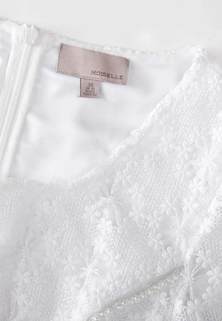 White Square Neck Lace Dress