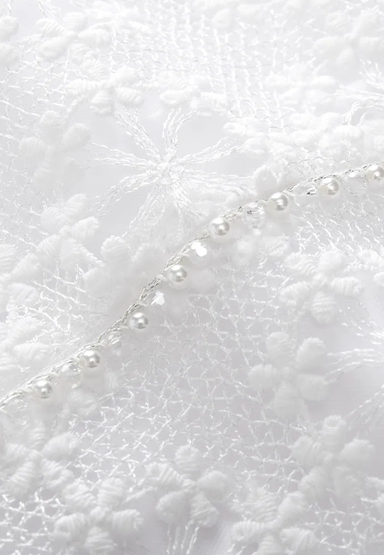 White Square Neck Lace Dress
