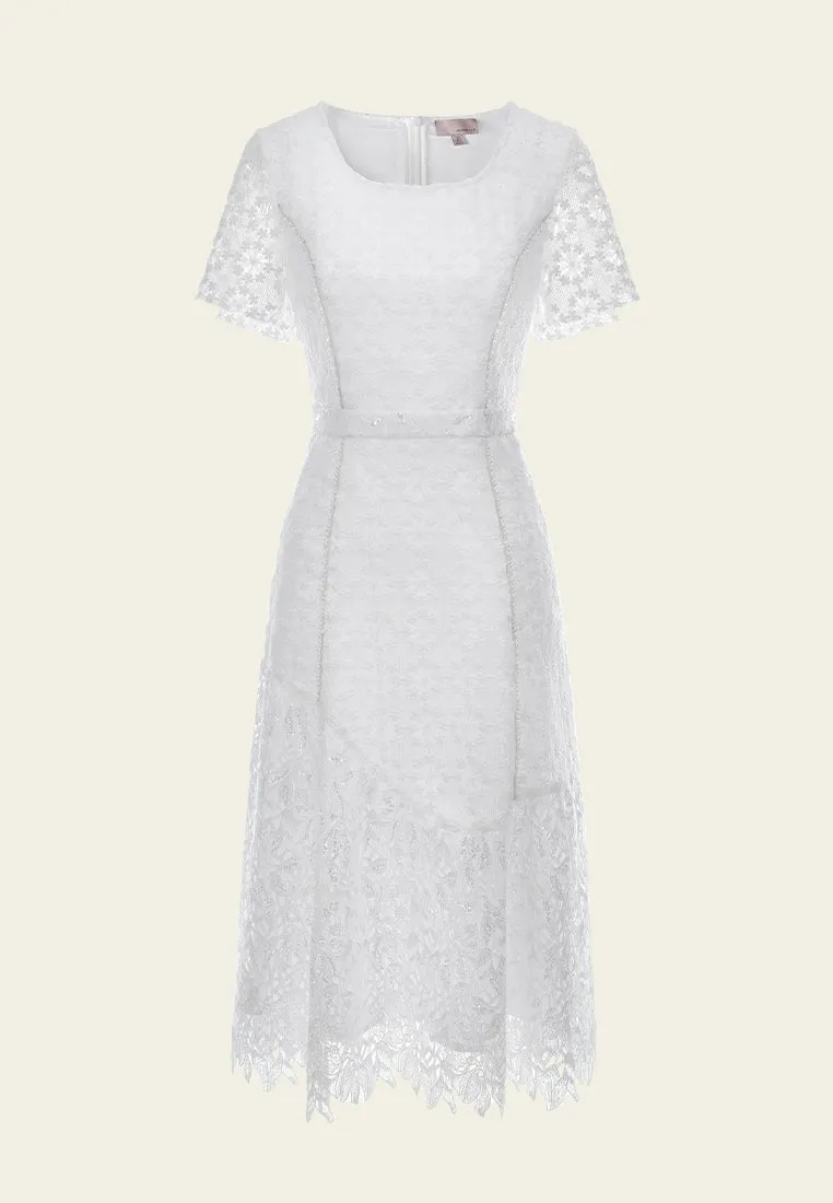 White Square Neck Lace Dress