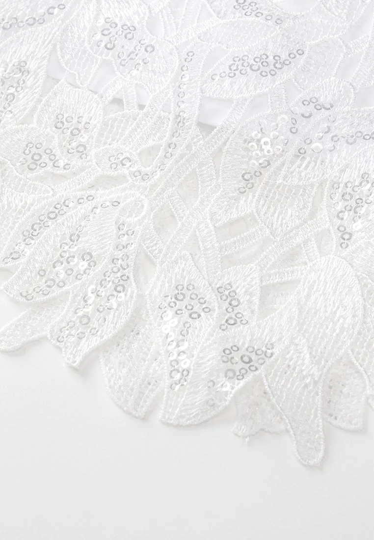 White Square Neck Lace Dress