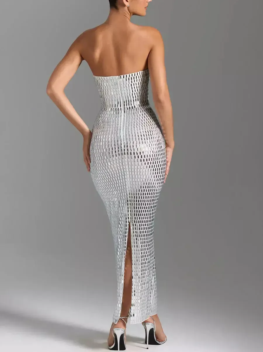 Women’s Crystal-Embellished Long Strapless Tube Dress