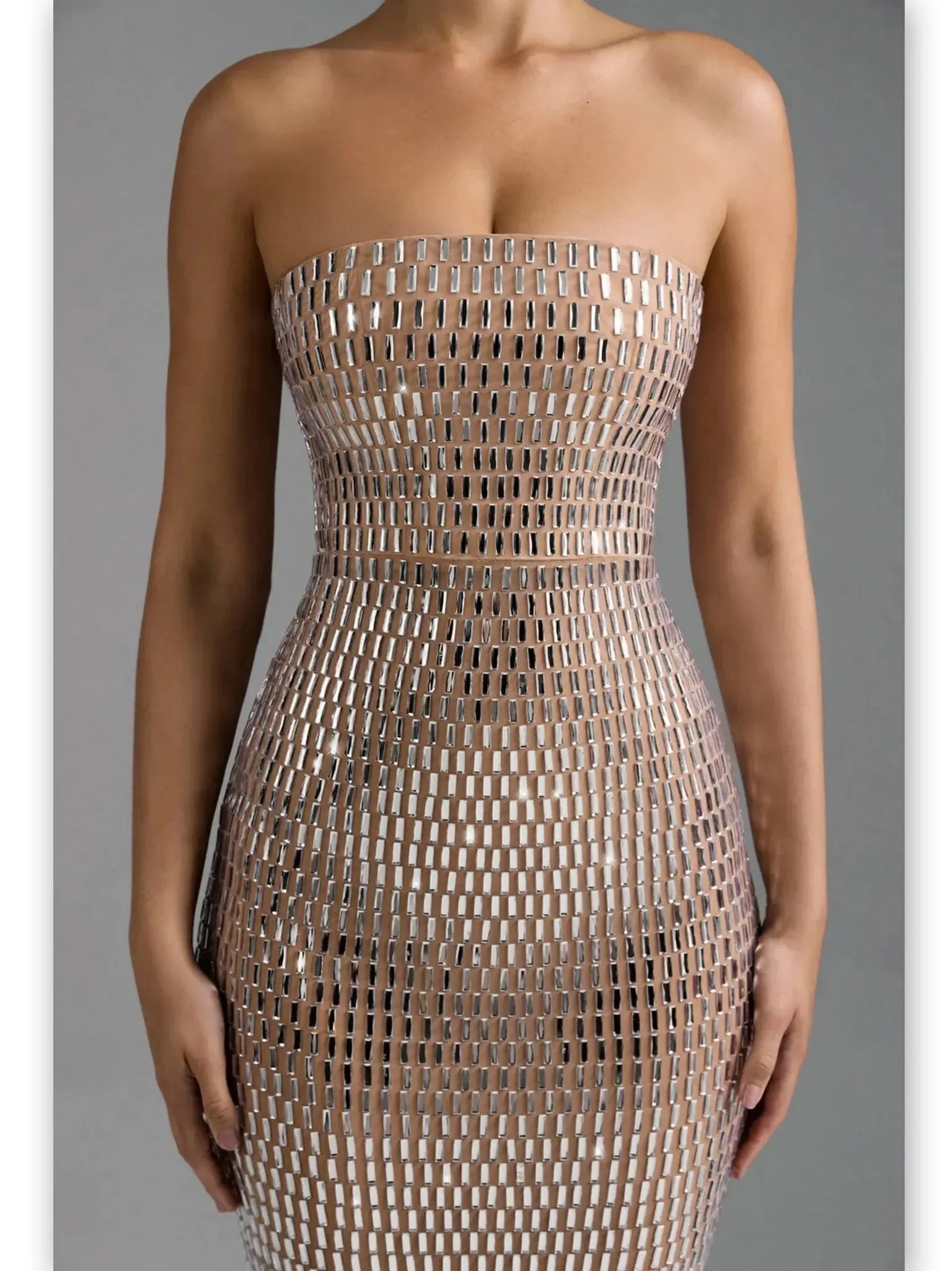 Women’s Crystal-Embellished Long Strapless Tube Dress