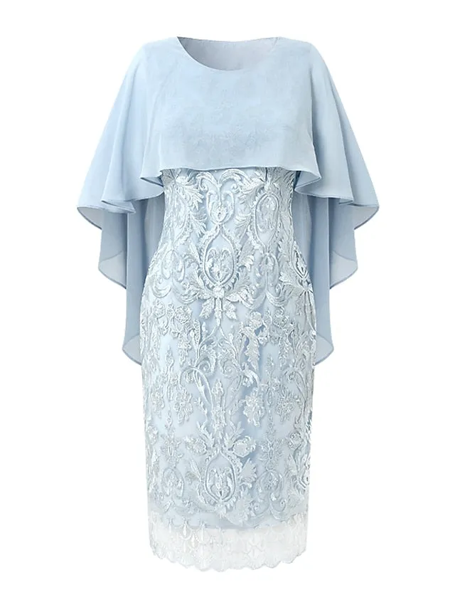 Women's Party Dress Bodycon Sheath Dress Formal Special Occasion Evening Party Midi Dress Party Stylish Crew Neck Half Sleeve Lace Embroidered Light Blue Floral S M L XL 2XL