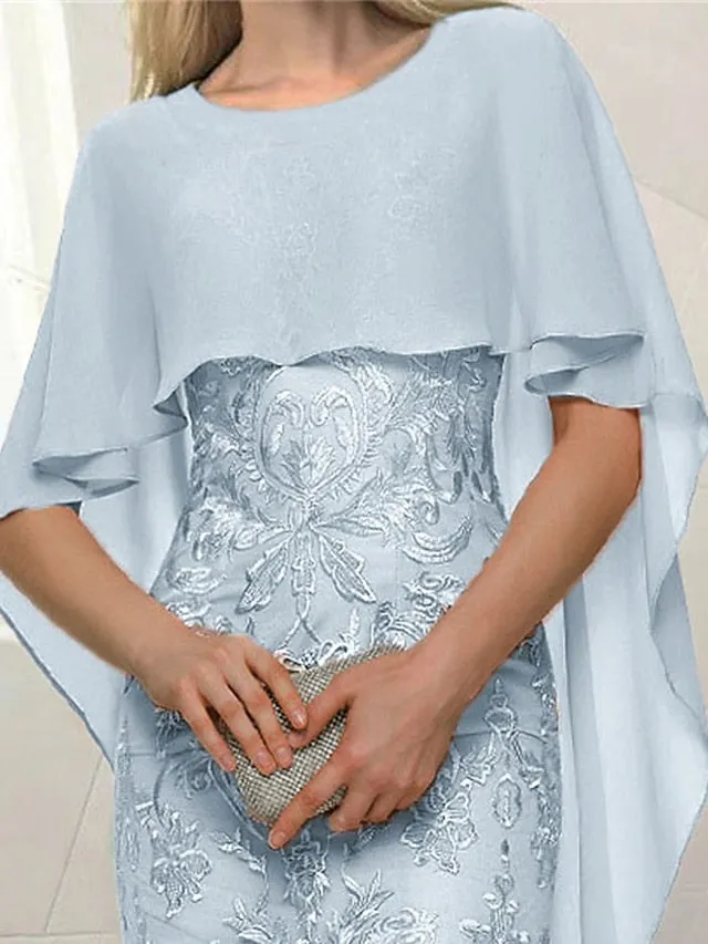 Women's Party Dress Bodycon Sheath Dress Formal Special Occasion Evening Party Midi Dress Party Stylish Crew Neck Half Sleeve Lace Embroidered Light Blue Floral S M L XL 2XL