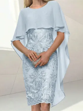 Women's Party Dress Bodycon Sheath Dress Formal Special Occasion Evening Party Midi Dress Party Stylish Crew Neck Half Sleeve Lace Embroidered Light Blue Floral S M L XL 2XL