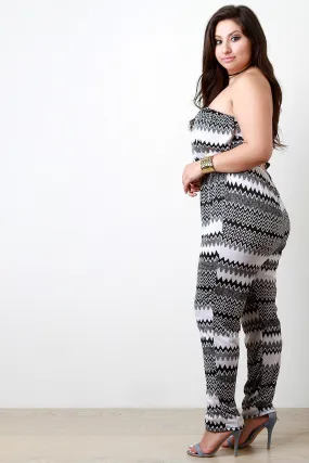 Zigzag Pattern Back Bow Off The Shoulder Jumpsuit